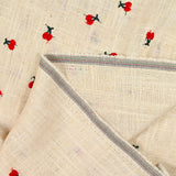 Cherry embroidered viscose linen with string background