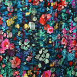Printed muslin satin band Flora water green, purple and sky black background