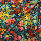Banda de raso de muselina estampada Flora fondo coral, amarillo y verde mar marino