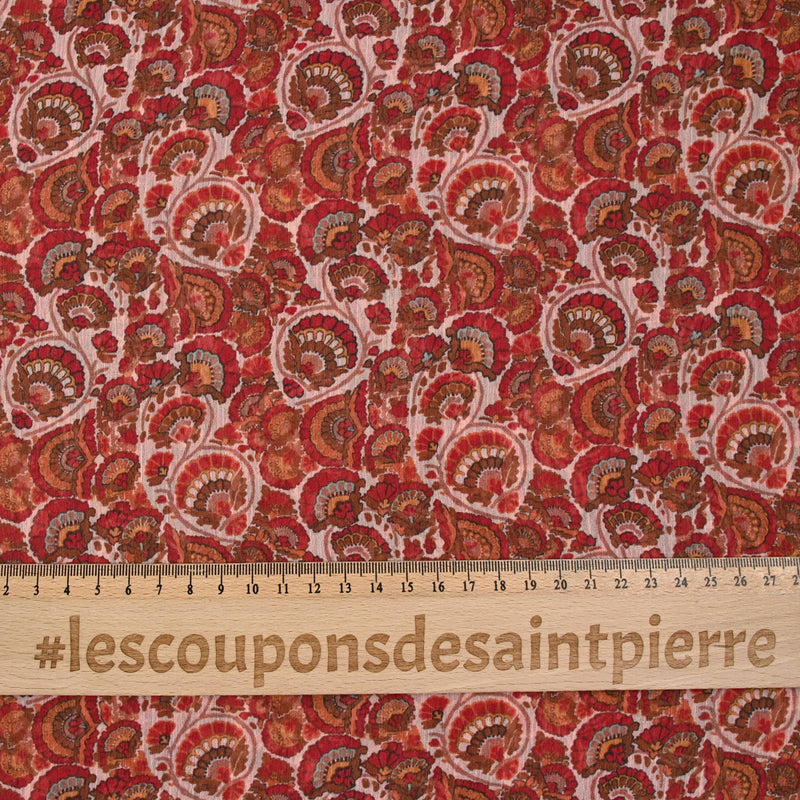 Mousseline crinkle polyester imprimé éventail brique