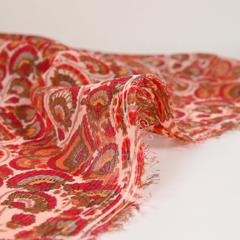 Mousseline crinkle polyester imprimé éventail brique
