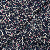 Printed muslin satin band wandering flowers navy background
