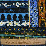 Cotton ottoman and printed viscose yellow and navy painting