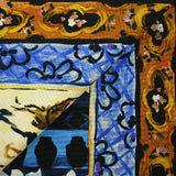 Cotton ottoman and printed viscose yellow and navy painting