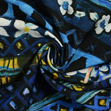 Cotton ottoman and printed viscose yellow and navy painting