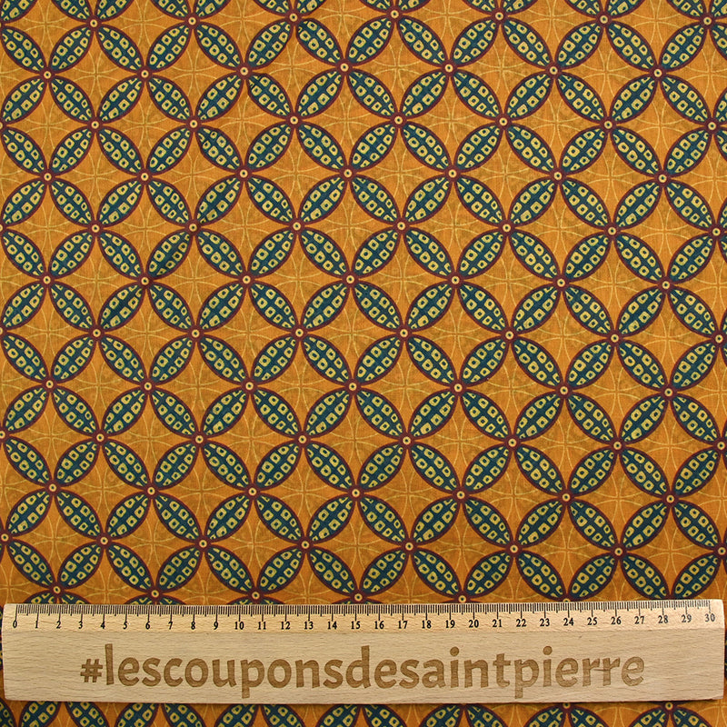 Cotton sail printed rosette ocher background
