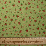 Polyviscose imprimée fleurs rouges fond vert clair