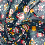 Mustard tulip printed muslin with navy background