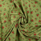 Polyviscose imprimée fleurs rouges fond vert clair