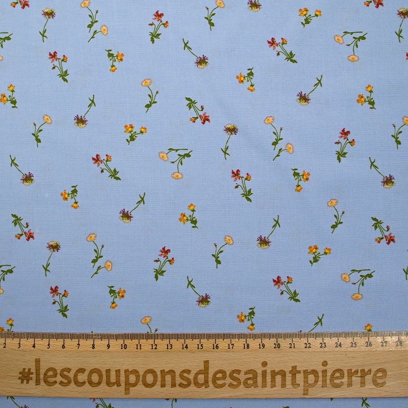 Viscose imprimée fleurette fond bleu ciel