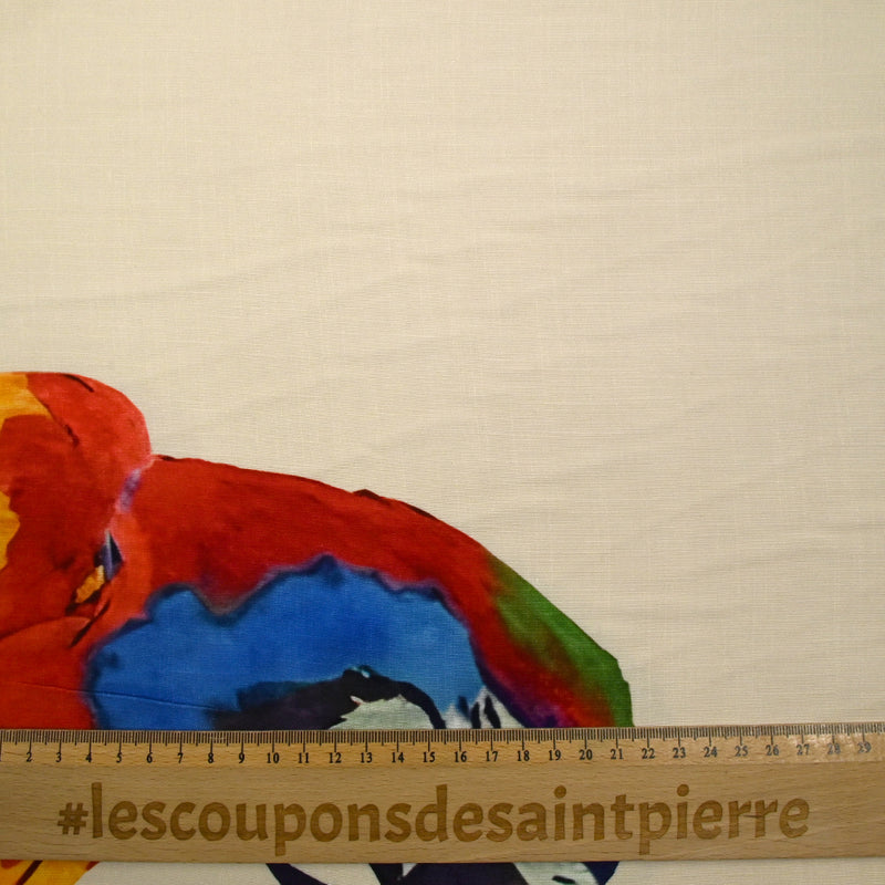 Viscose tissée imprimée perroquets fond écru