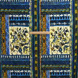 Cotton ottoman and printed viscose yellow and navy painting