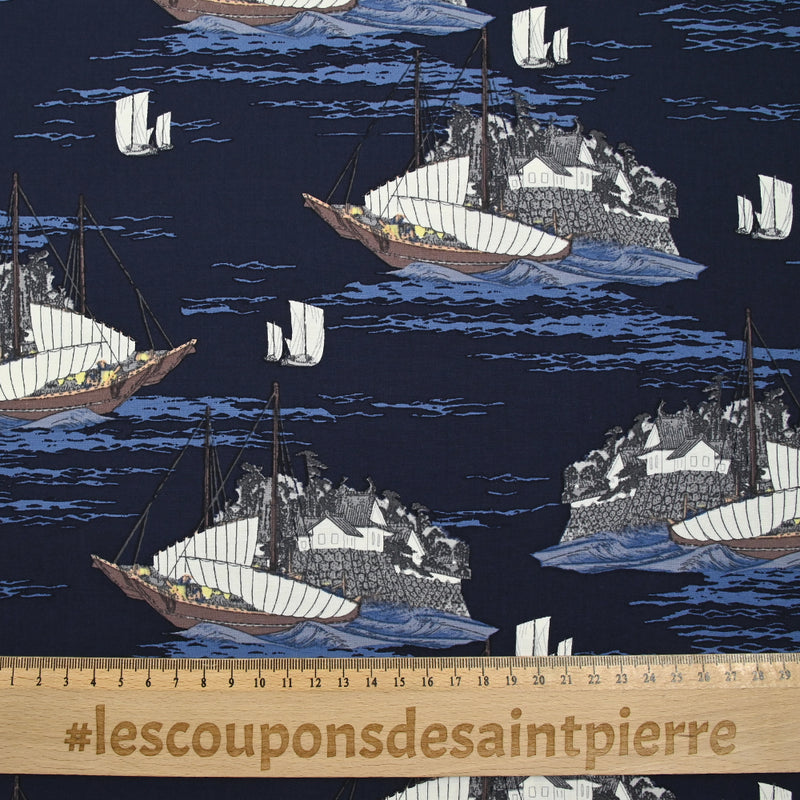 Viscose imprimée traversée en bateau fond marine