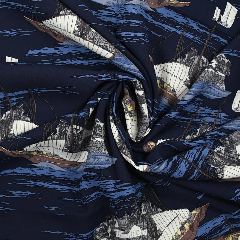 Viscose imprimée traversée en bateau fond marine