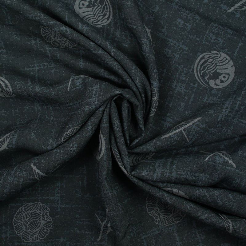 Viscose imprimée parasol et crustacé fond anthracite