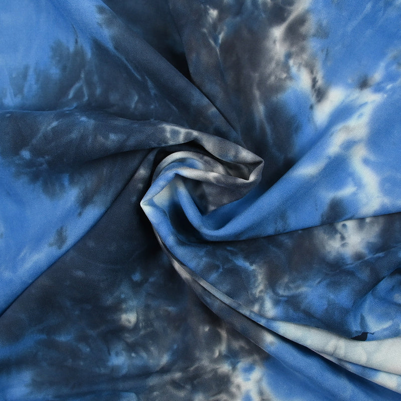 Viscose imprimée tie & dye bleu et anthracite