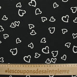 Viscose légère imprimée cœurs fond noir
