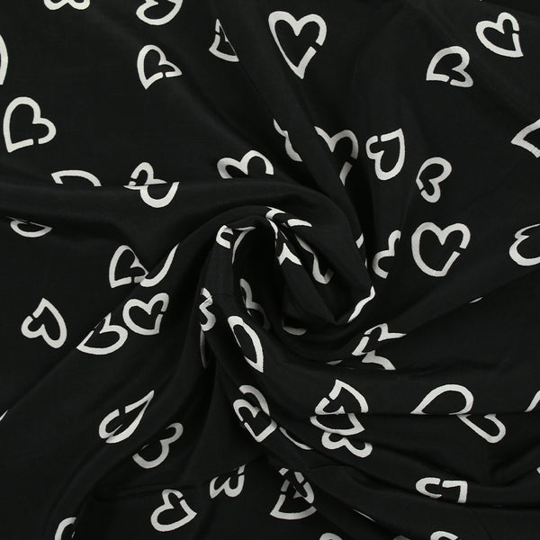 Viscose légère imprimée cœurs fond noir