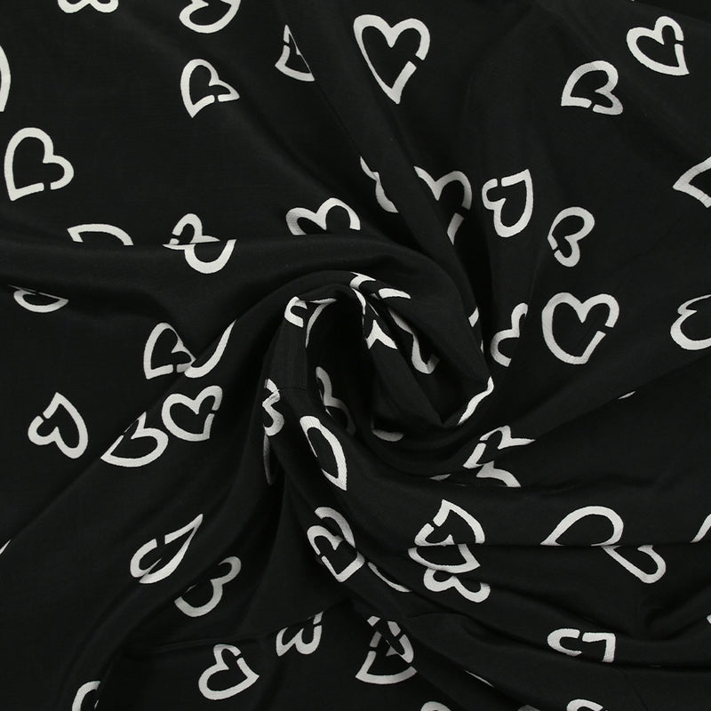 Viscose légère imprimée cœurs fond noir