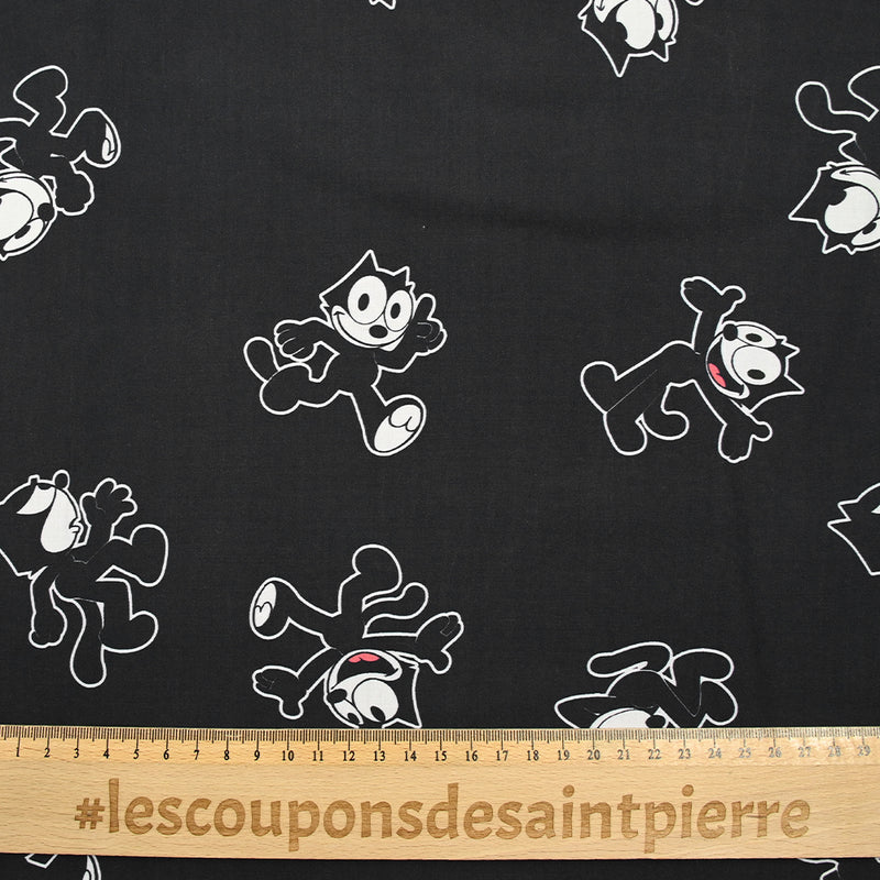 Viscose imprimée Félix le chat fond anthracite