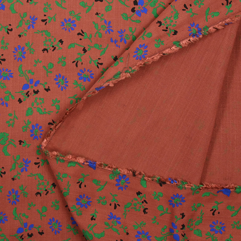 Viscose imprimée doupionnée vent de fleurs fond tomette