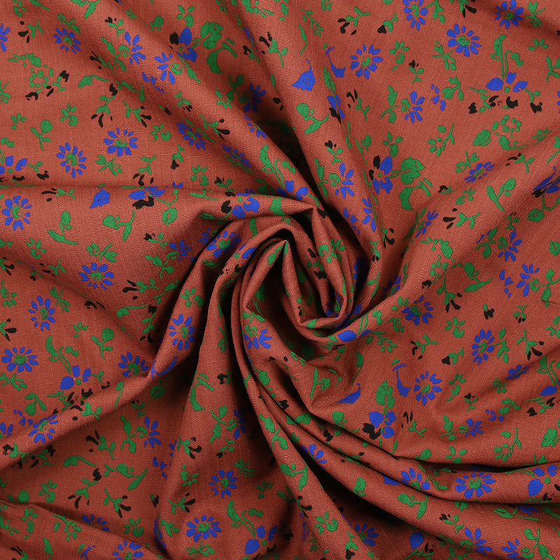 Viscose imprimée doupionnée vent de fleurs fond tomette