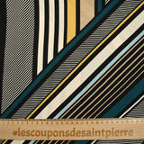 Crêpe viscose léger imprimé horizon et diagonale fond écru