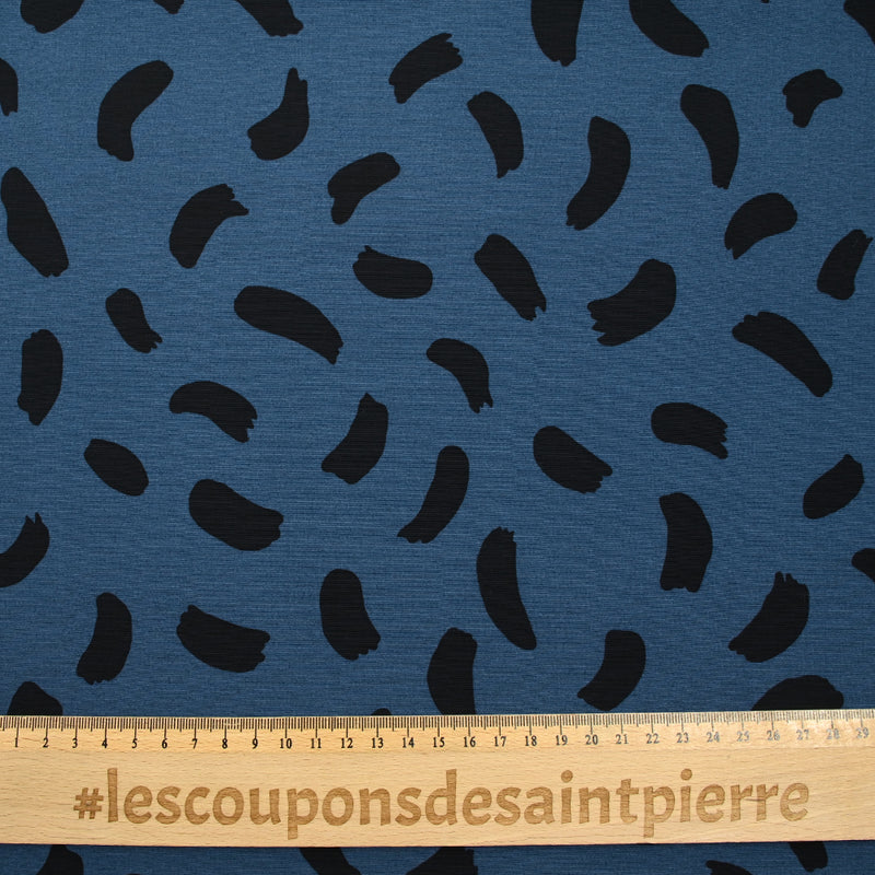 Viscose légère imprimée coup de pinceau fond pétrole