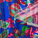 Printed muslin satin band carnival of flowers blue background
