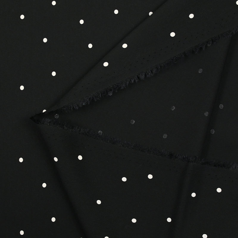 Twill de viscose imprimé pluie de pois fond noir