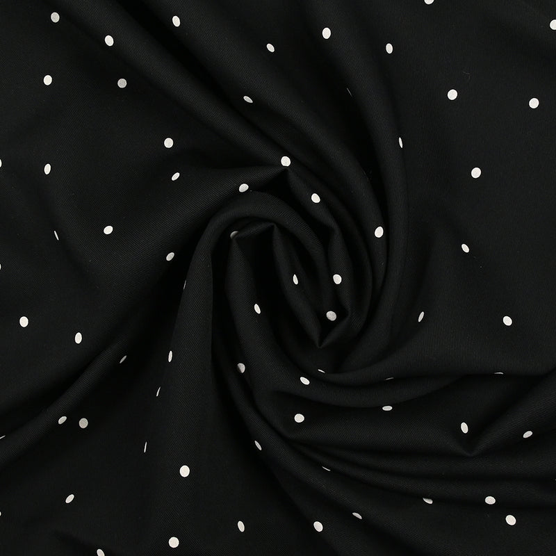 Twill de viscose imprimé pluie de pois fond noir