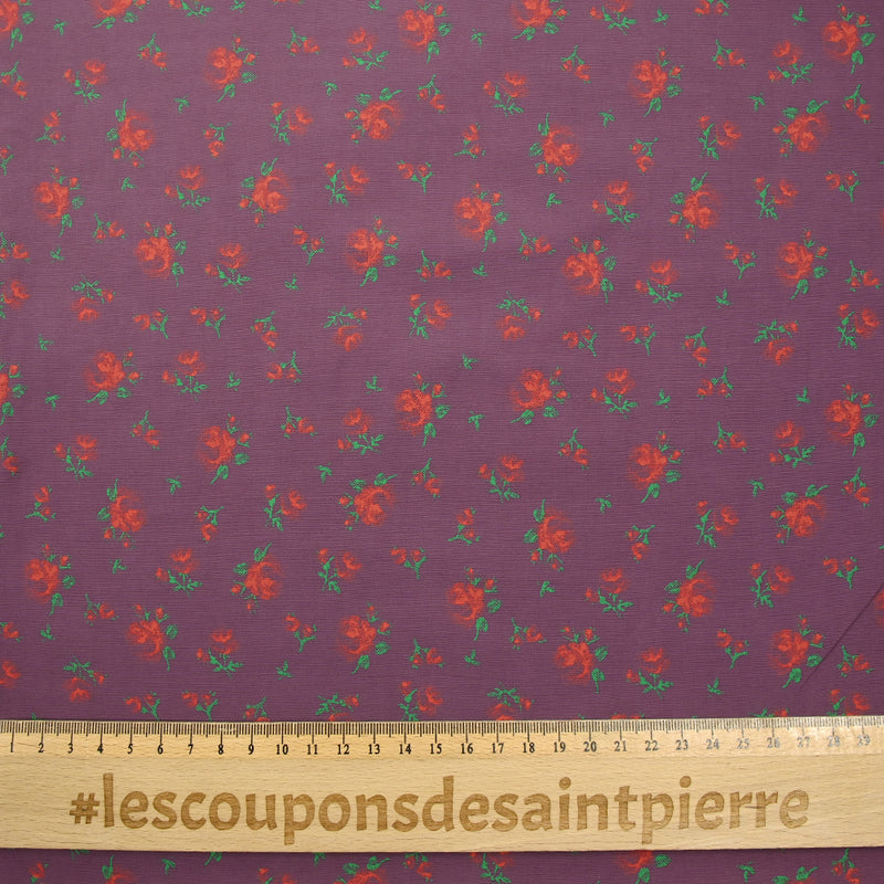 Polyviscose légère imprimée fleurs rouges fond violet