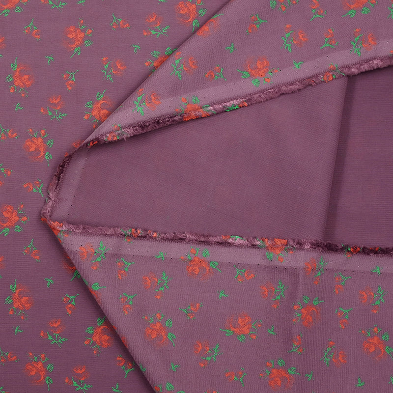 Polyviscose légère imprimée fleurs rouges fond violet