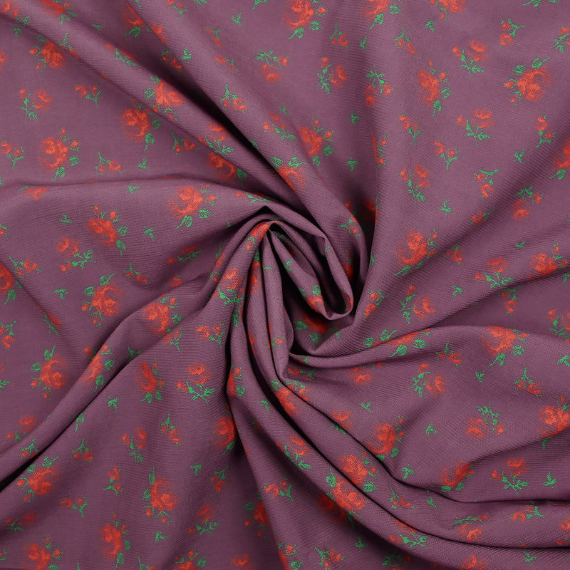Polyviscose légère imprimée fleurs rouges fond violet