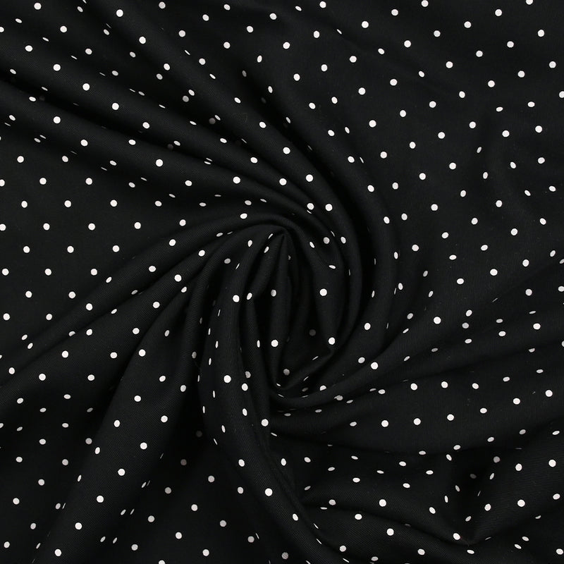 Twill de viscose imprimé à pois fond noir