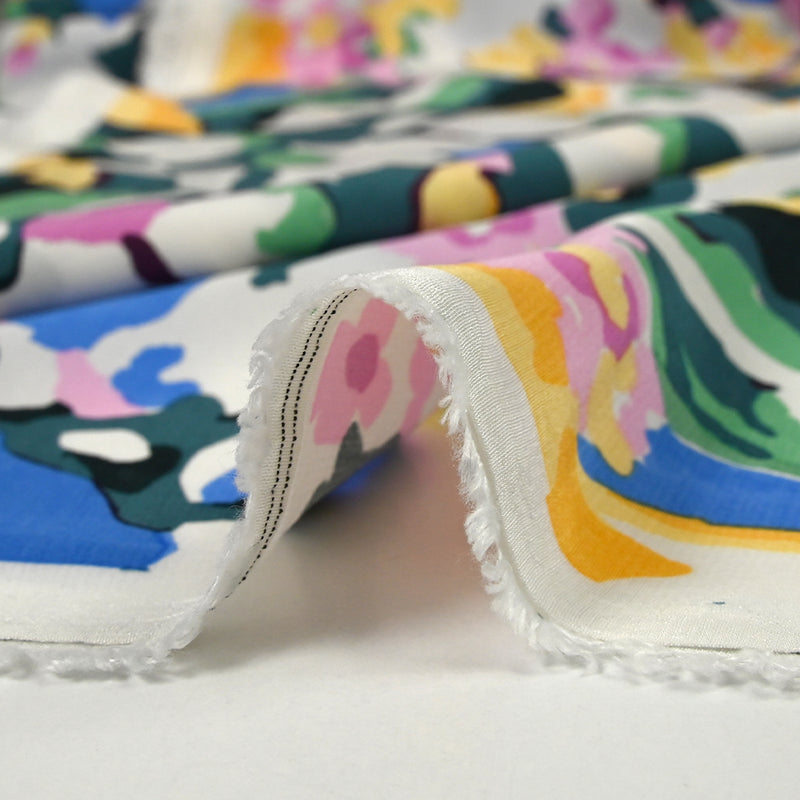 Crêpe viscose léger imprimé nature peinture fond blanc