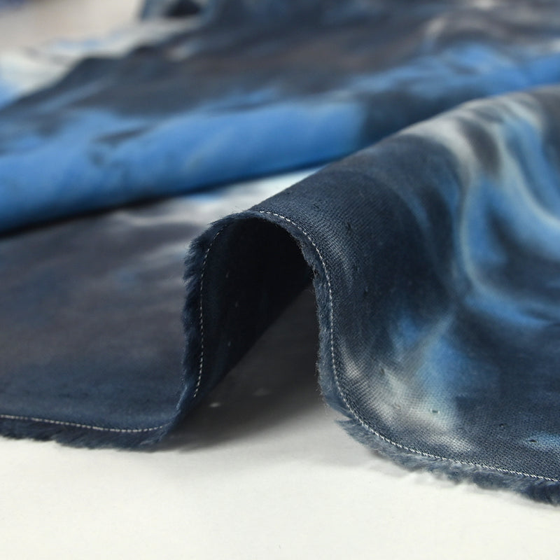 Viscose imprimée tie & dye bleu et anthracite
