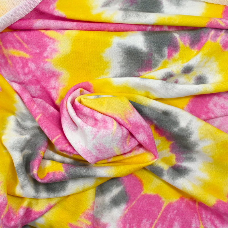 Jersey French Terry Tie and Dye Spiral Pink and Yellow