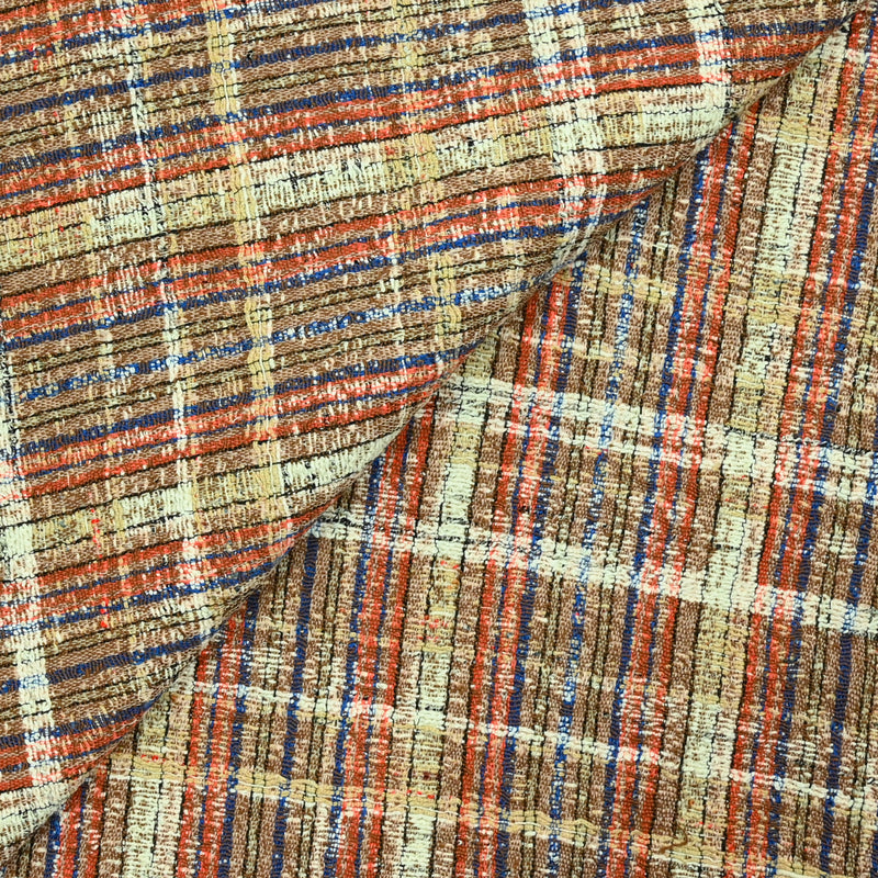 Tweed de laine mélangée marron et bleu délavé