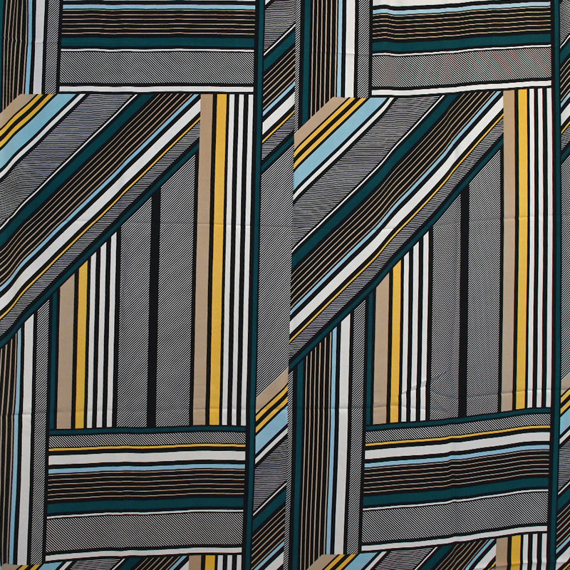 Crêpe viscose léger imprimé horizon et diagonale fond écru