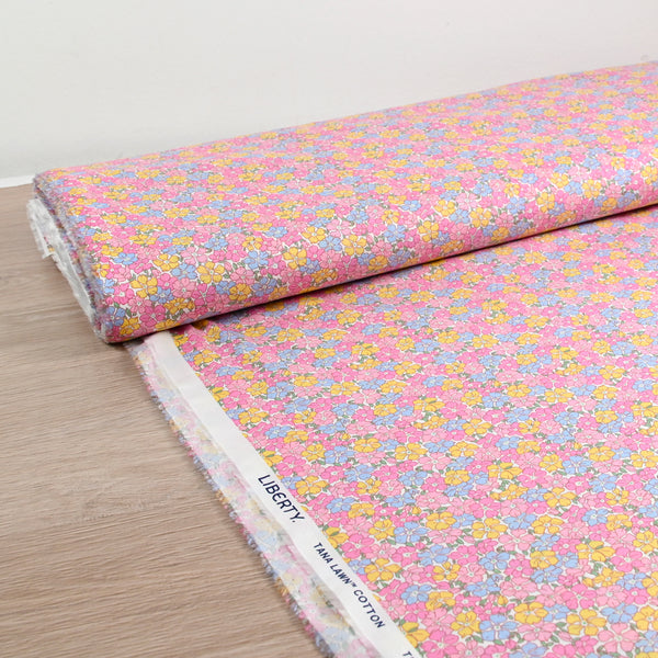 Coton liberty ® 150th Sadie Rose, bleu, jaune et rose au mètre