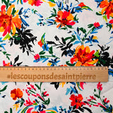Viscose printed battle of flowers white background