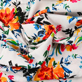 Viscose printed battle of flowers white background