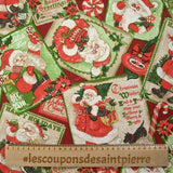 Polycotton Printed Christmas greeting cards Bordeaux background