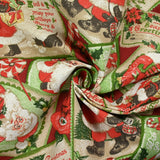 Polycotton Printed Christmas greeting cards Bordeaux background