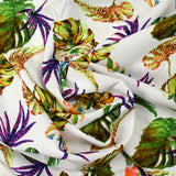 Viscose imprimée jungle verte fond blanc cassé