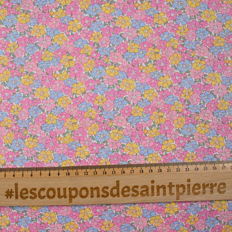 Coton liberty ® 150th Sadie Rose, bleu, jaune et rose au mètre