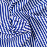 Polycoton rayé bleu 5mm fond blanc