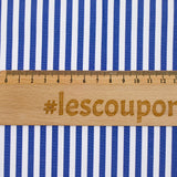 Polycoton rayé bleu 5mm fond blanc