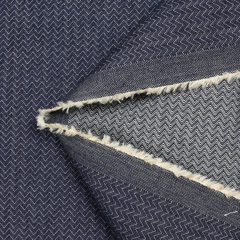 Jean's coton chevrons en jacquard bleu foncé